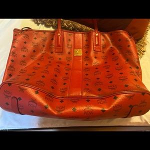 Red large authentic mcm tote bag